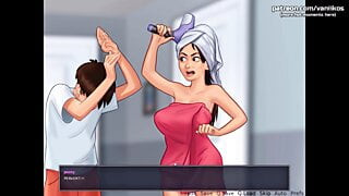 Summertime Saga - Horny Stepbrother Checks Out His Hot Stepsister with Huge Juicy Tits Showering