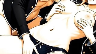 Hot Lesbian Anime Kiss: Two Sexy Girls in Passionate Smooch and Pussy Play