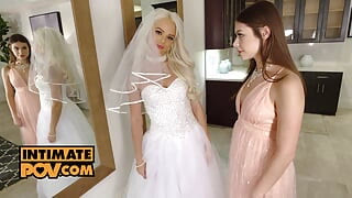 Wedding day POV foursome with petite babes Elsa Jean, Emily Willis and Winter Jade