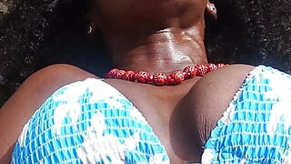 Black milf gets her pussy eaten and fucked at the pool by old man