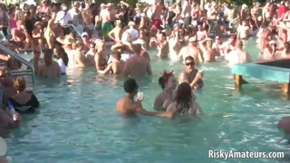 Bunch of amateur sluts getting wild and horny in public