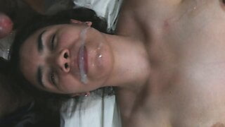 Cum falling from her lips! Lovely cum play!