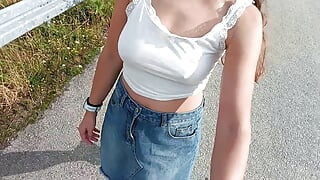 Publicly flashing pussy and tits on the street