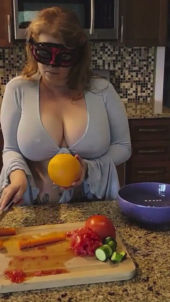 Crushing Food and RUBBING it onto My BIG MILF’S TITS Clip 1