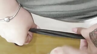 British slutwife makes cuck hubby wank into her panties after she got used