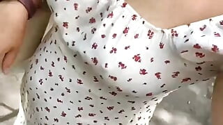 A MILF walks around the city and touches her pussy